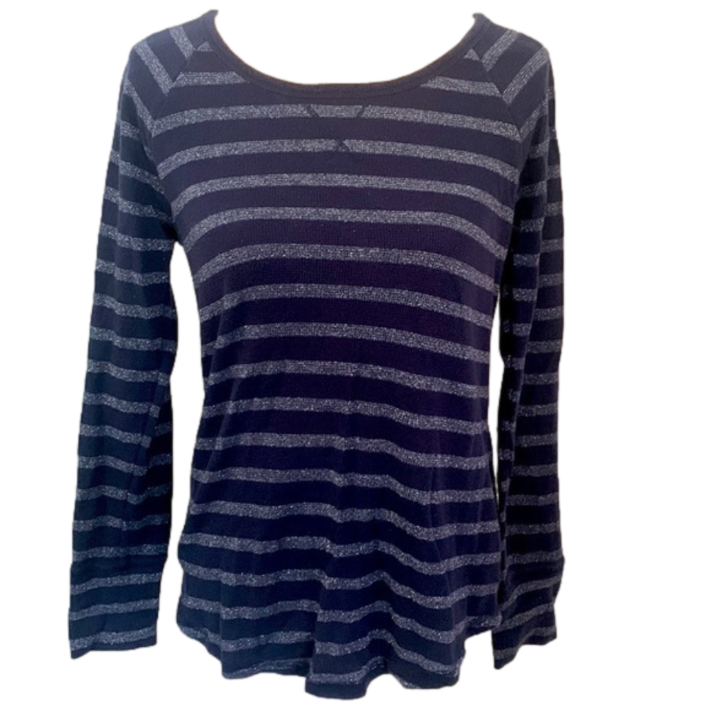Sonoma Life & Style Navy Blue Flannel Top with Metallic Stripes